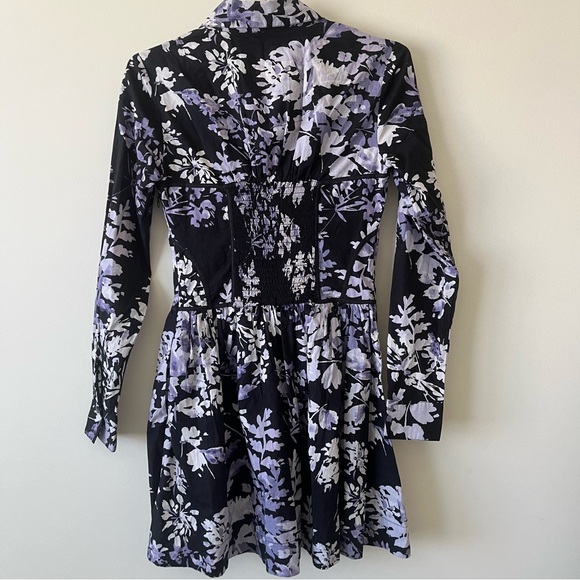 by Anthropologie Corset Collared Floral Smocked Long Sleeve Shirt Mini Dress - Picture 6 of 9